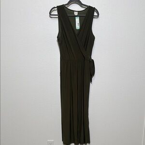 Olive Green Wrap Cropped Knit Jumpsuit